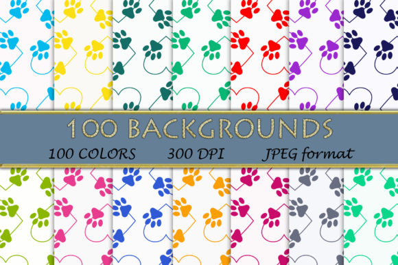 100 Dog Paw Heart Pattern Digital Papers