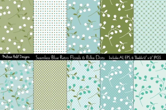 Seamless Blue Retro Florals Dots: A Collection of 10 Beautiful Patterns for Creative Projects
